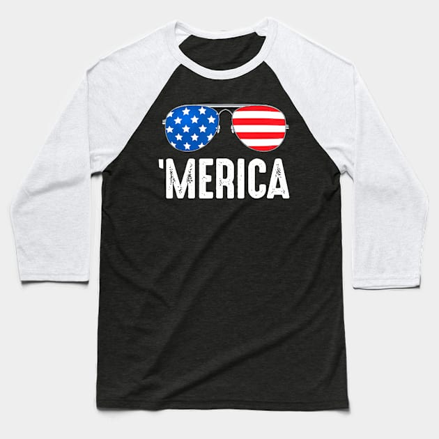 4th of July Merica T Shirt USA American Pride Sunglasses Fun Baseball T-Shirt by Wolfek246